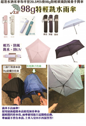 Ultralight umbrella 超潑水納米傘布(半徑20.5吋)(5骨)(98g)