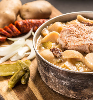 Pork with dumplings and cabbage